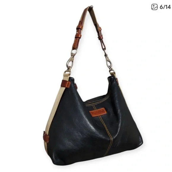 Dooney & Bourke Black Leather Shoulder Bag with Brown Trim - Picture 2 of 9